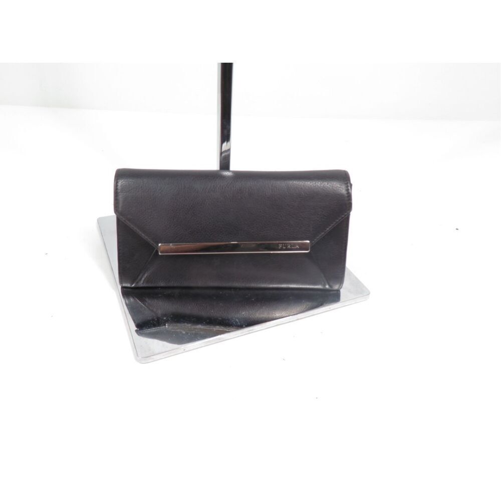 Furla Slim Long Envelope Wallet Leather Black Rare